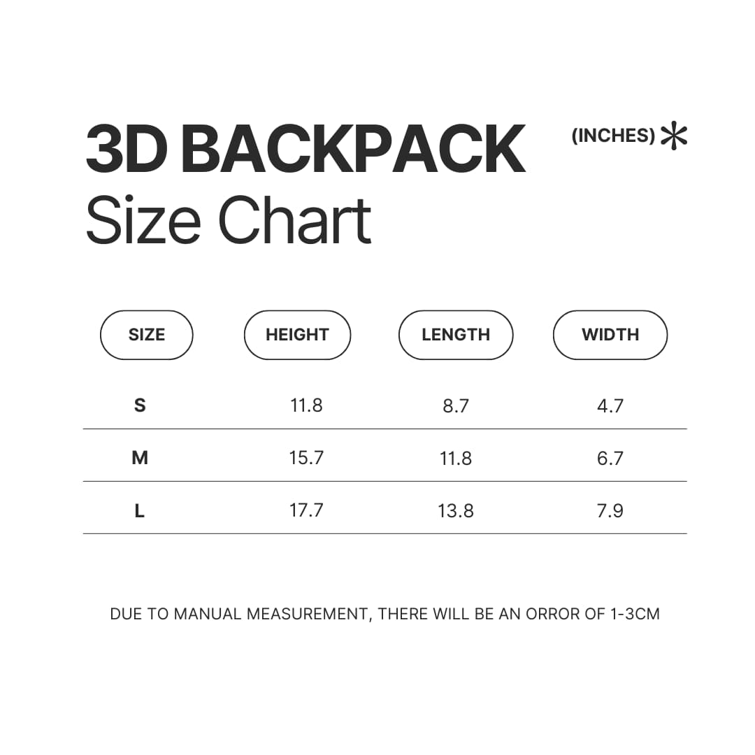 3D Backpack Size Chart - Ascendance Of A Bookworm Store