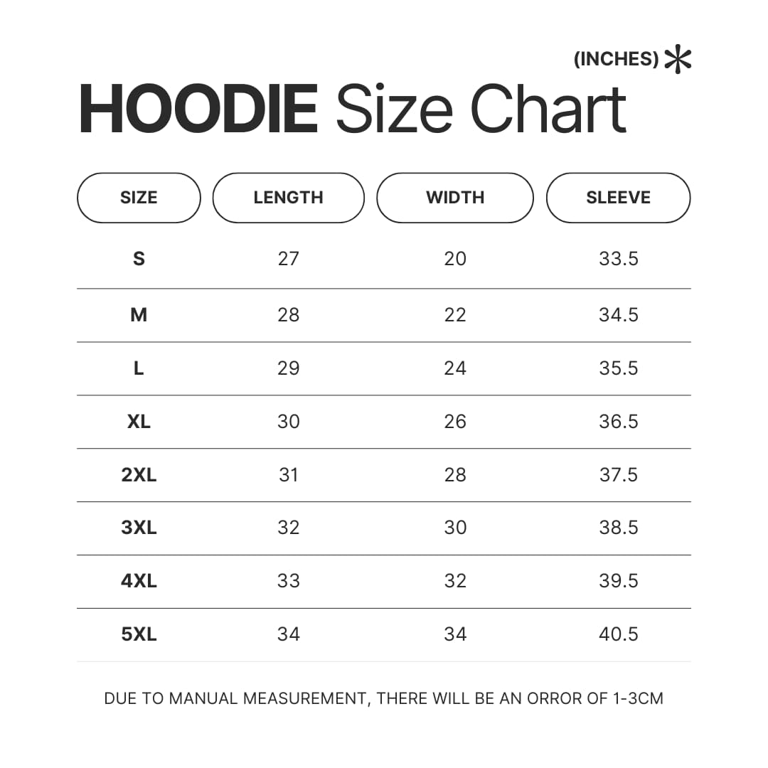 Hoodie Size Chart - Ascendance Of A Bookworm Store