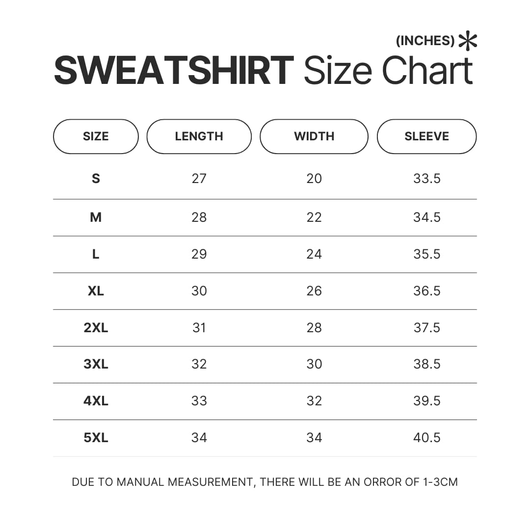 Sweatshirt Size Chart - Ascendance Of A Bookworm Store