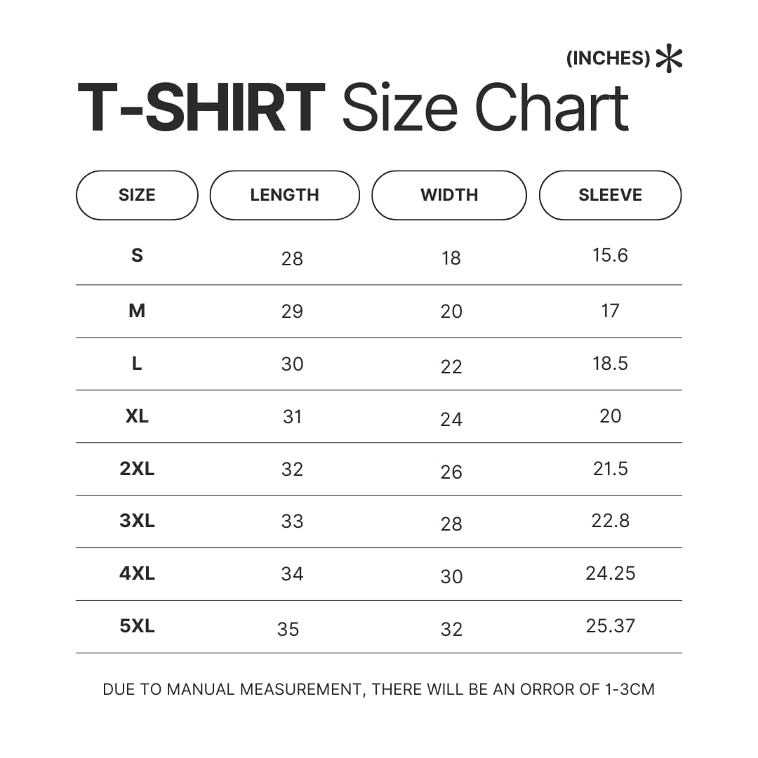 T shirt Size Chart - Ascendance Of A Bookworm Store