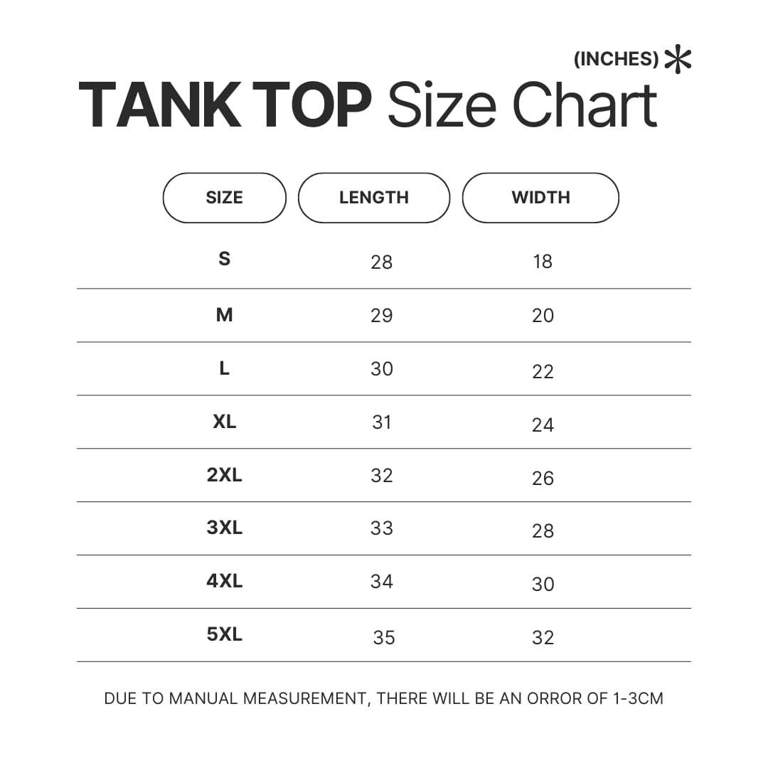 Tank Top Size Chart - Ascendance Of A Bookworm Store